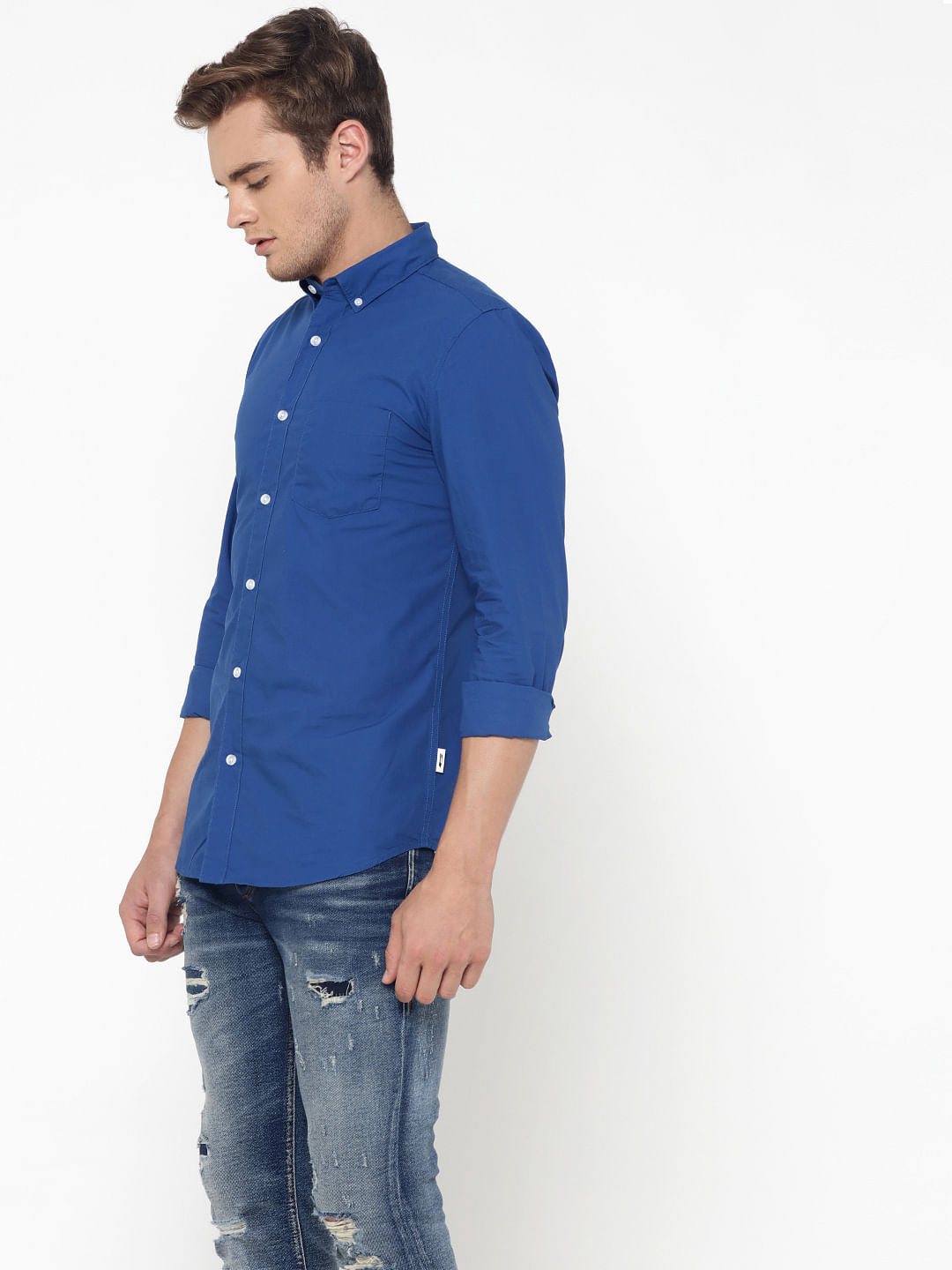 Blue One Pocket Slim Fit Shirt