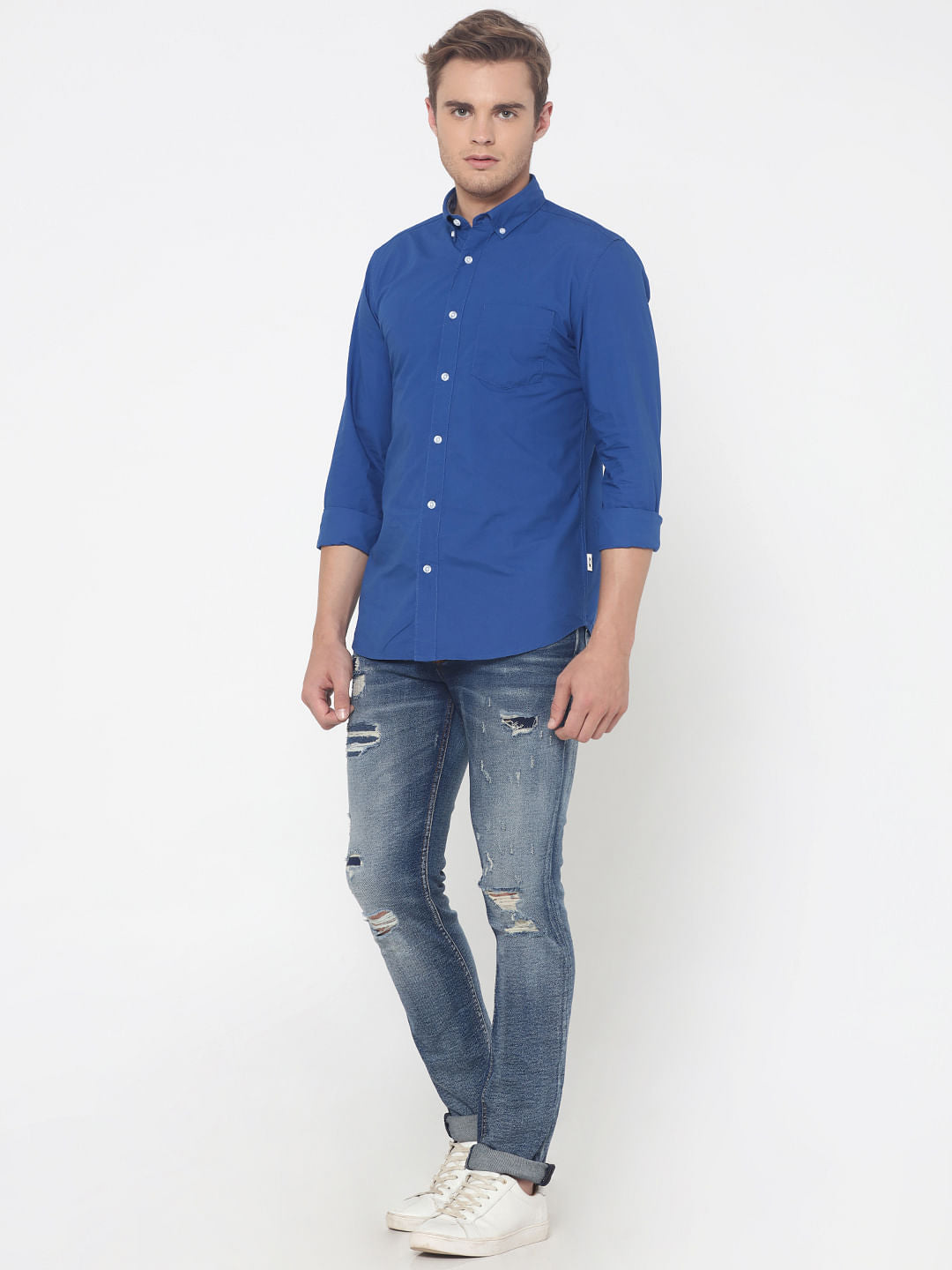 Blue One Pocket Slim Fit Shirt