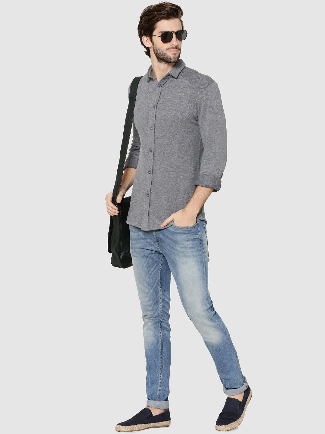 Light Grey Raglan Sleeves Knit Shirt