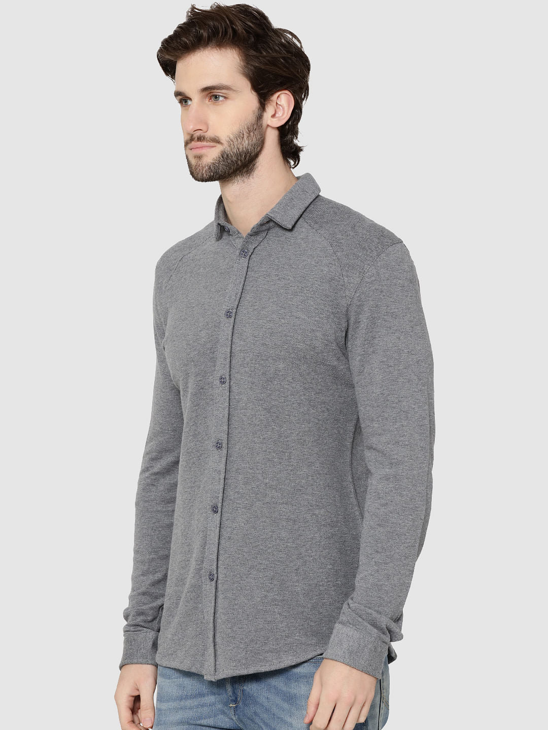 Light Grey Raglan Sleeves Knit Shirt