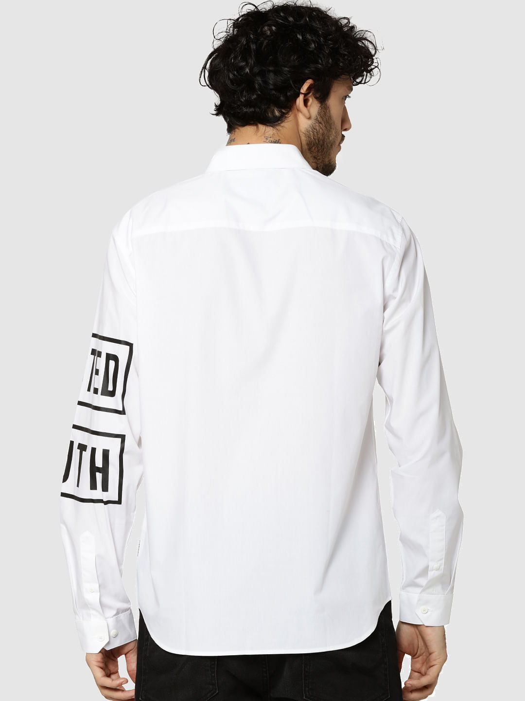 White Text Print Full Sleeves Slim Fit Shirt