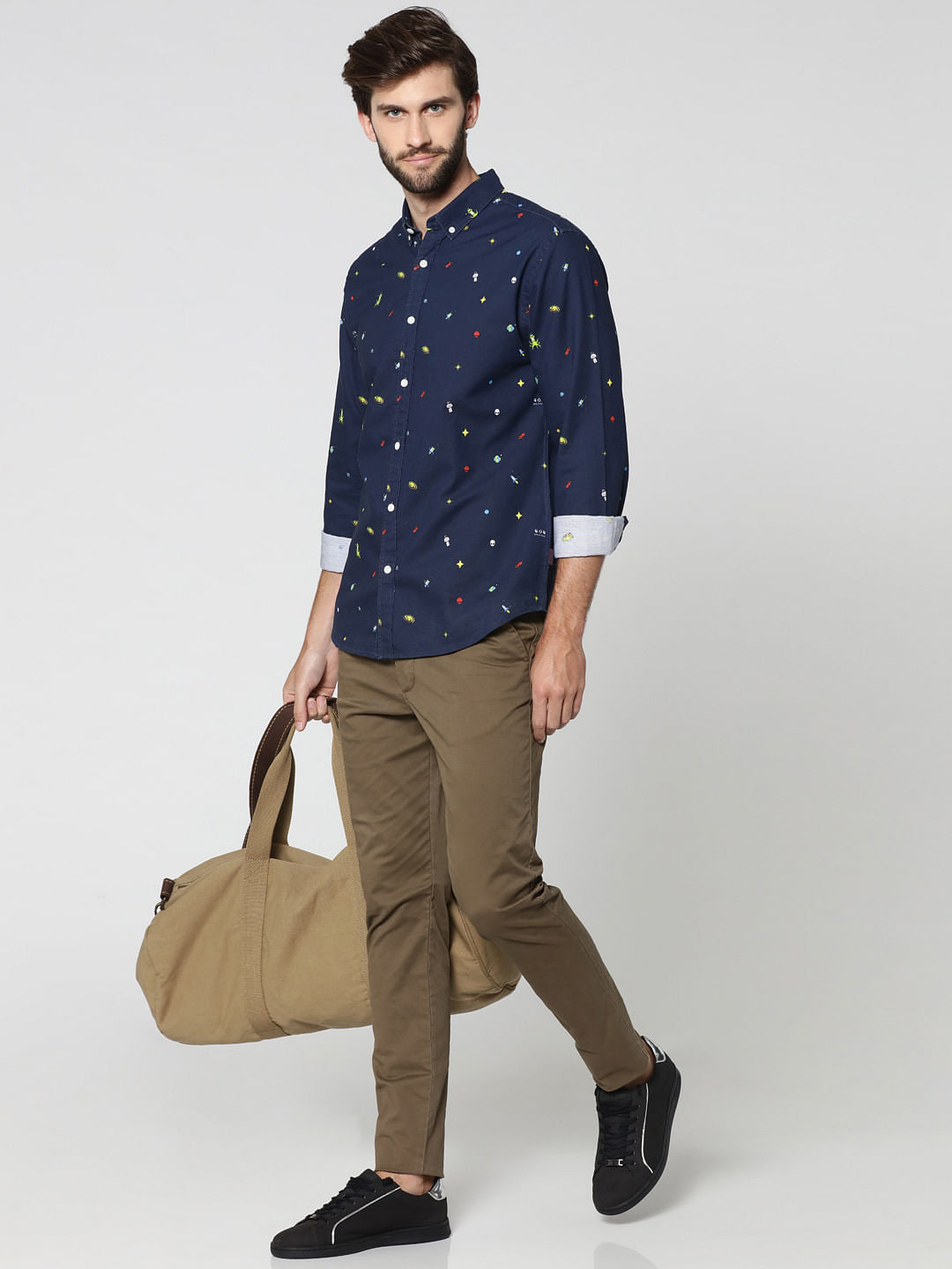 Dark Blue All Over Print Full Sleeves Shirt