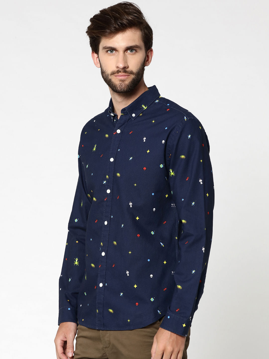 Dark Blue All Over Print Full Sleeves Shirt