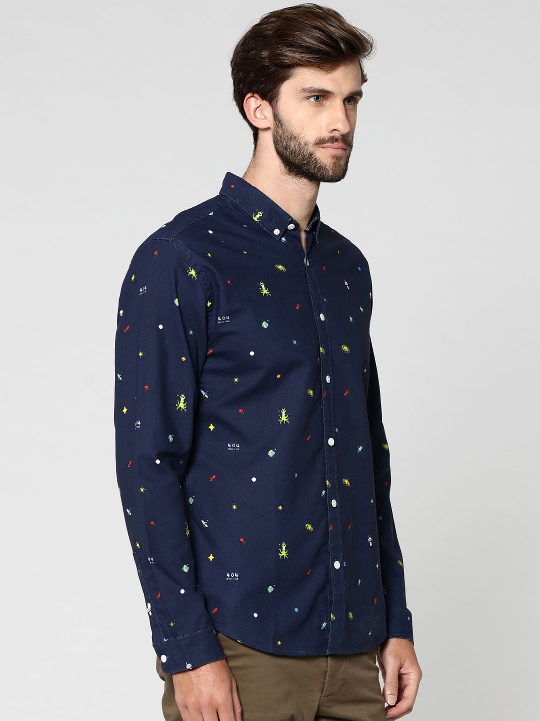 Dark Blue All Over Print Full Sleeves Shirt