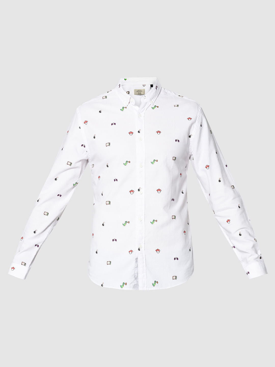 White All Over Print Full Sleeves Shirt