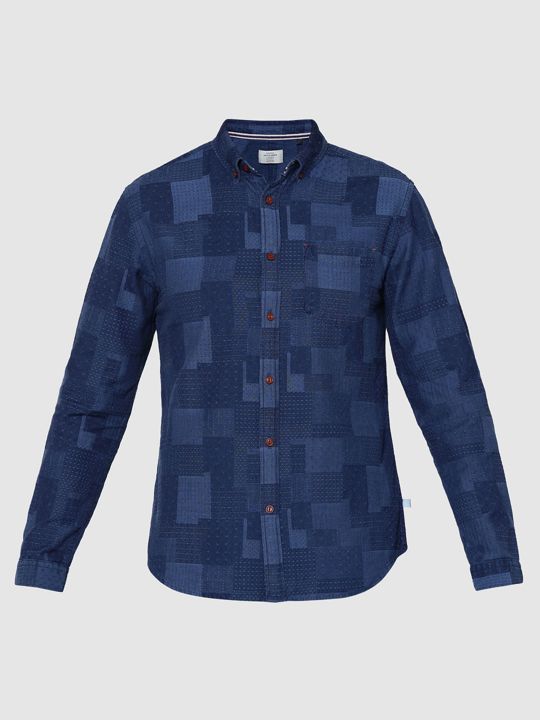 Dark Blue Denim Jacquard Full Sleeves Shirt