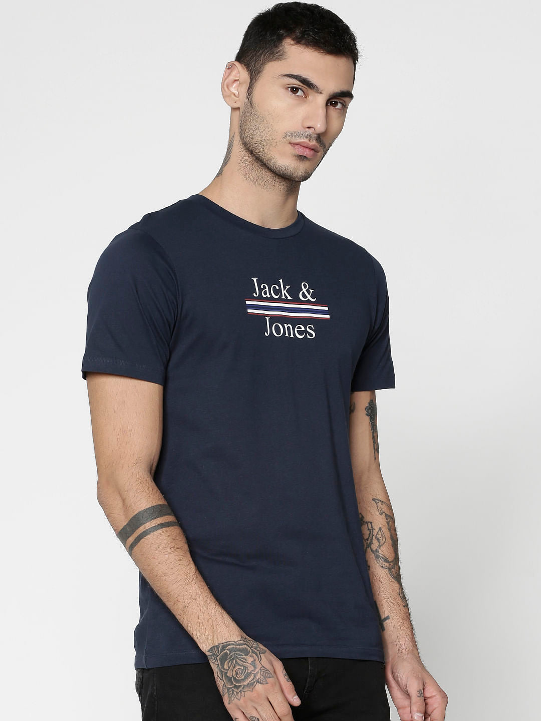 Blue Text Print Crew Neck T-Shirt