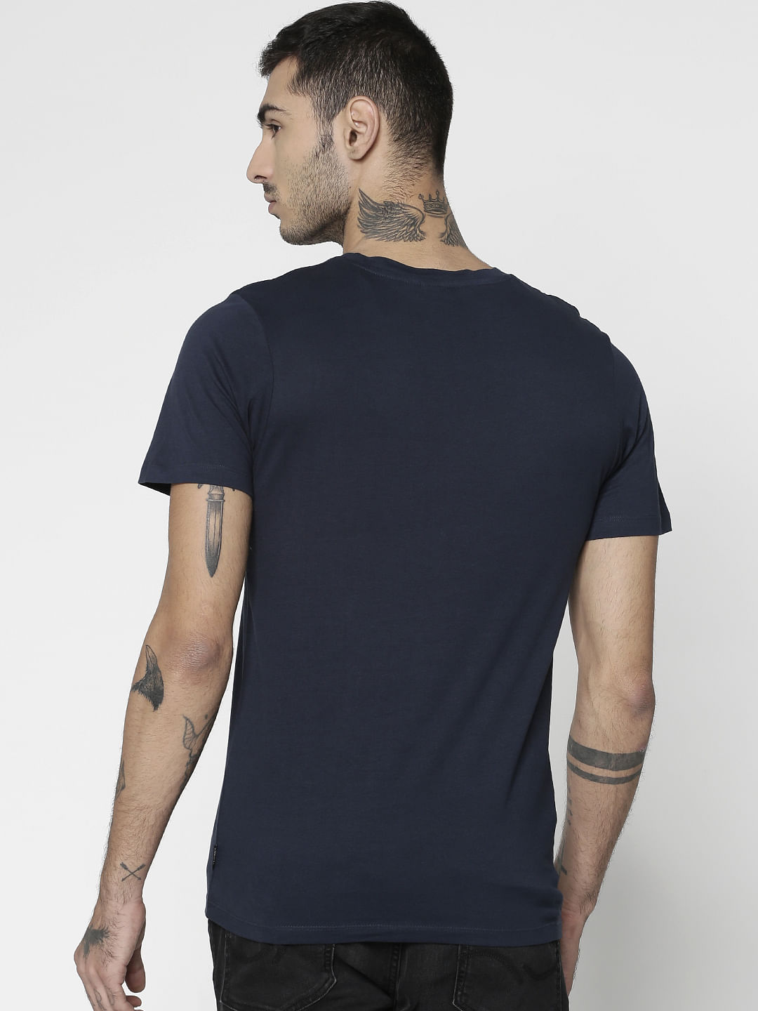 Blue Text Print Crew Neck T-Shirt