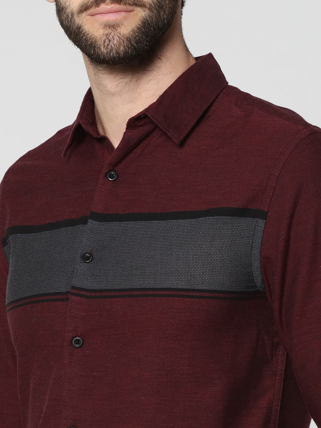 Burgundy Striped Full Sleeves Shirt