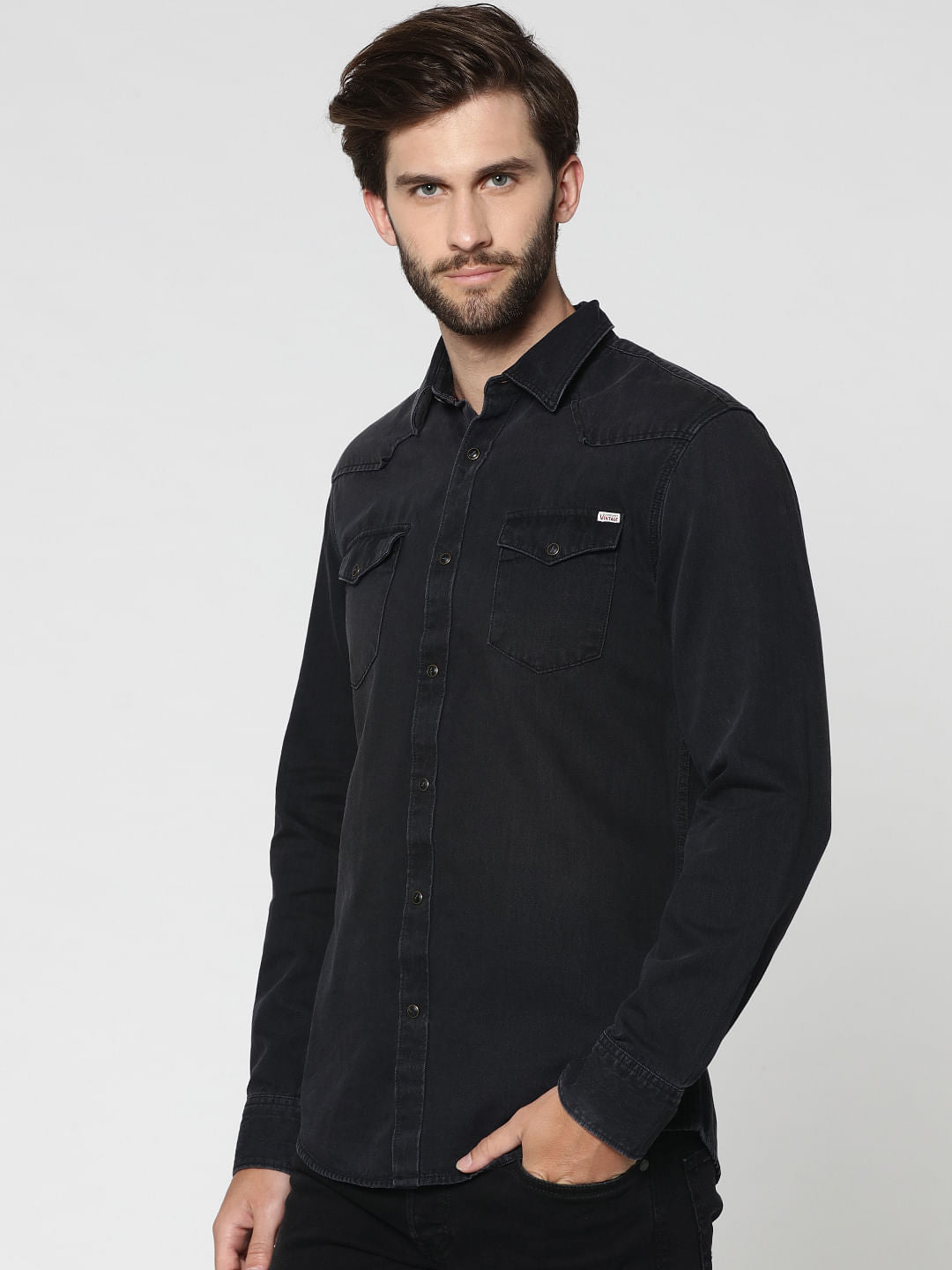 Black Denim Full Sleeves Shirt