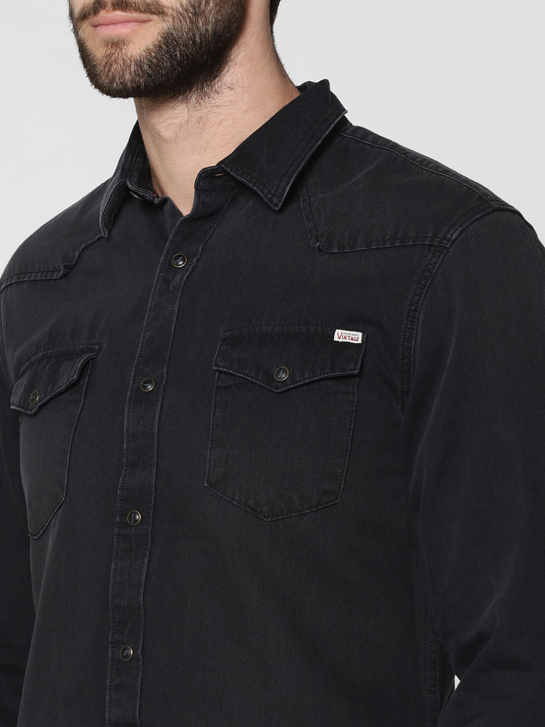 Black Denim Full Sleeves Shirt
