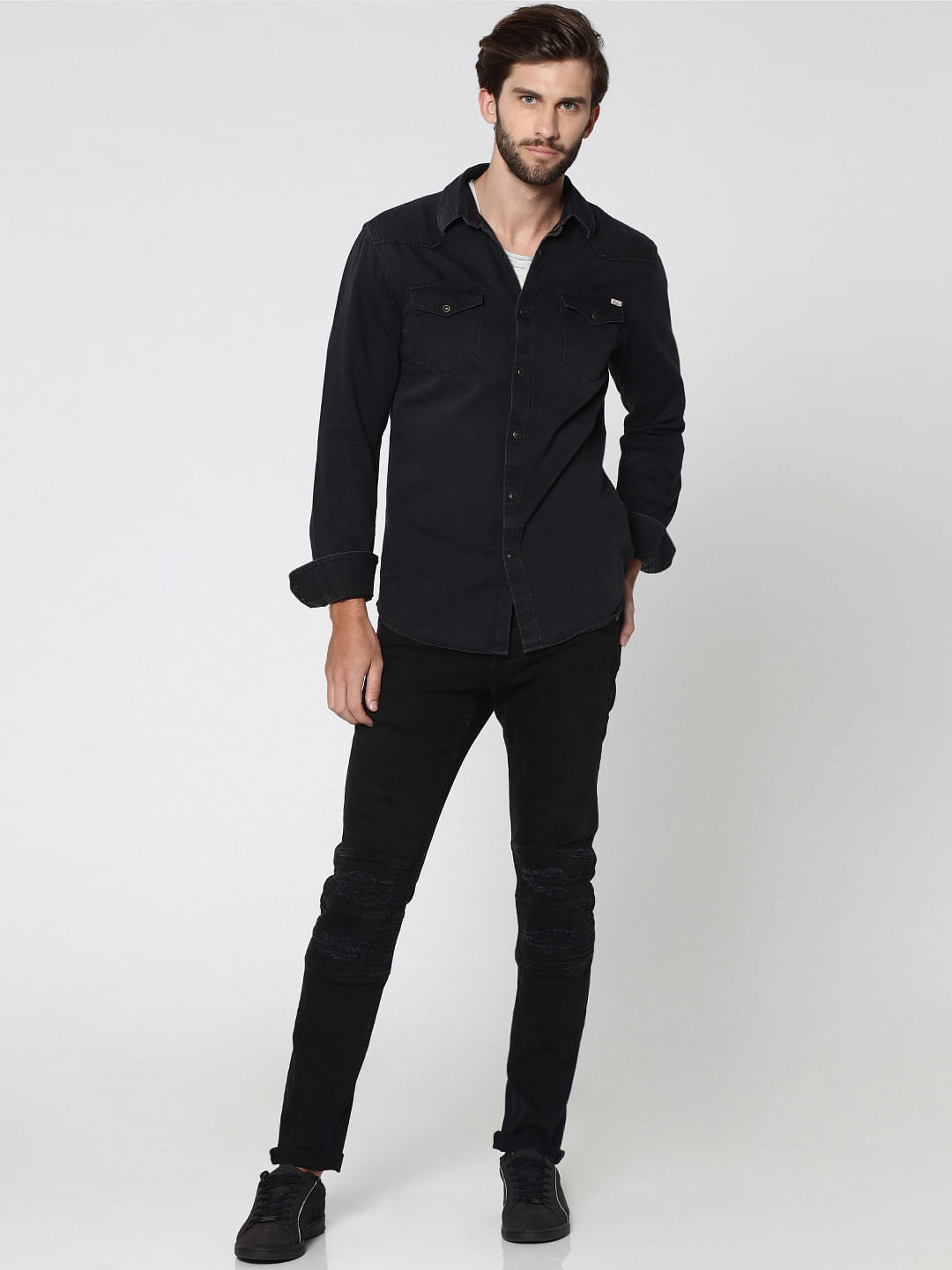Black Denim Full Sleeves Shirt