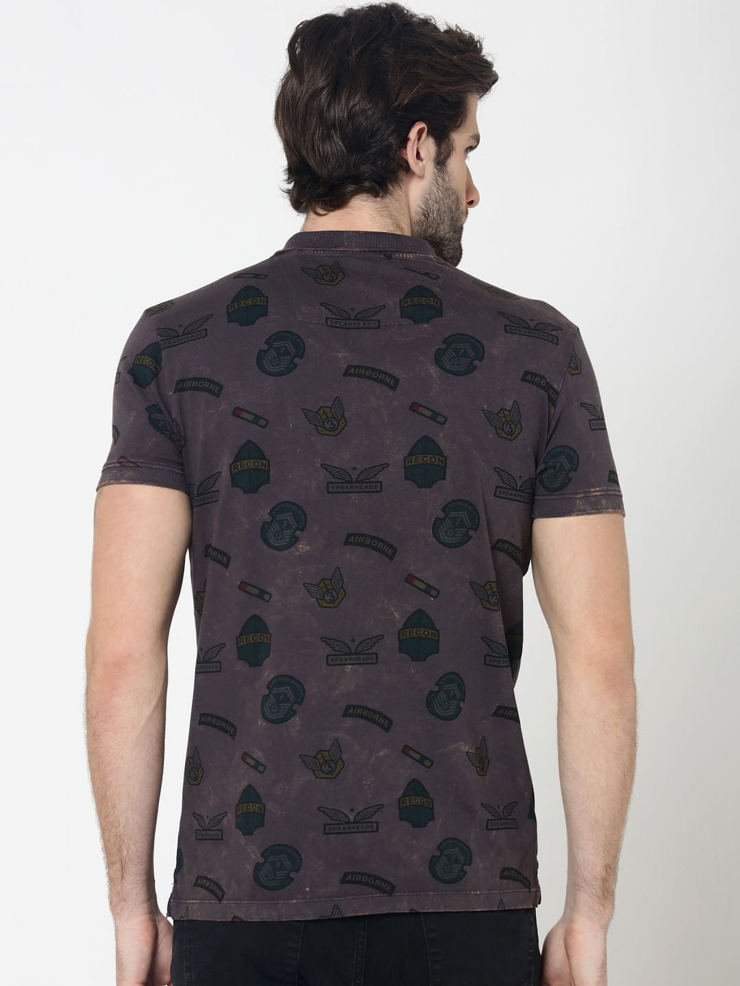 Grey Badge Print Polo T-Shirt