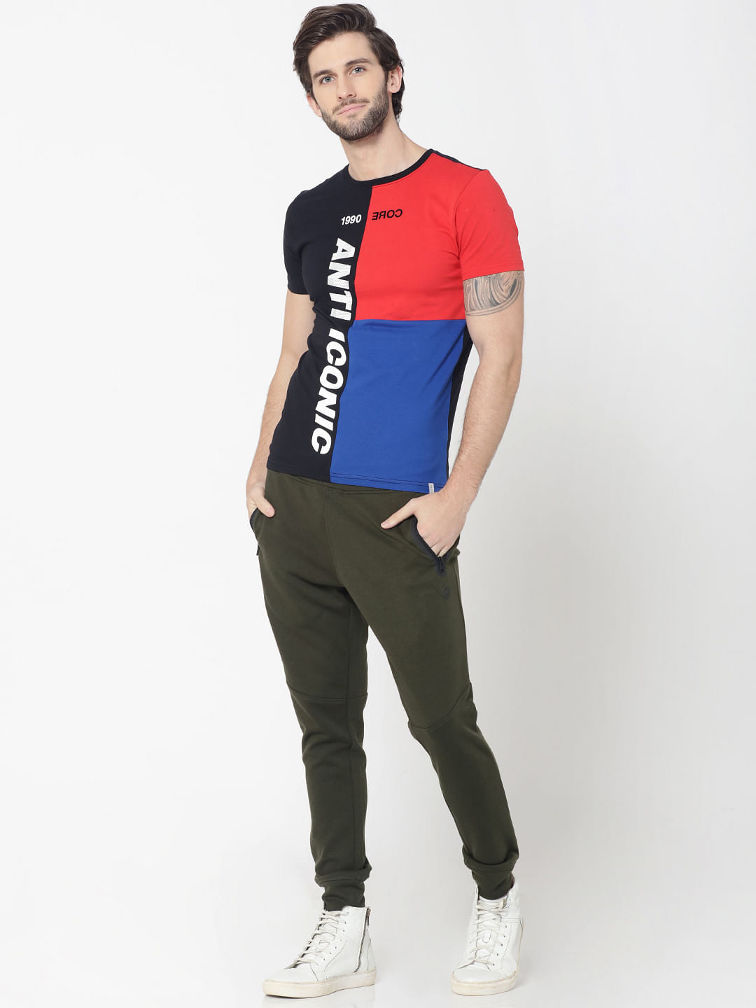 Black Colourblocked Crew Neck T-Shirt