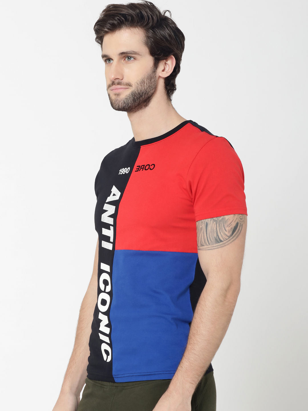 Black Colourblocked Crew Neck T-Shirt