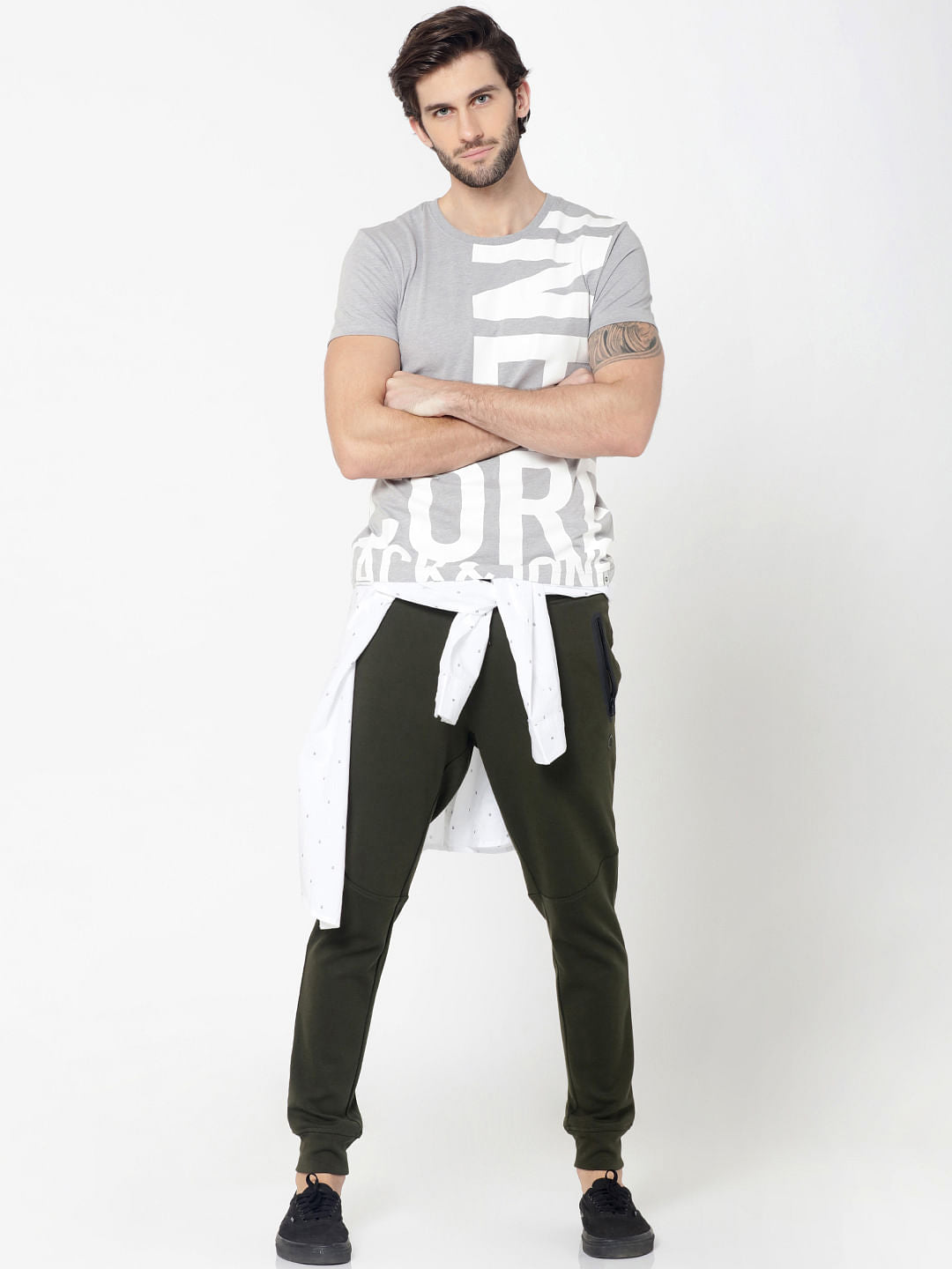 Light Grey Text Print Crew Neck T-Shirt
