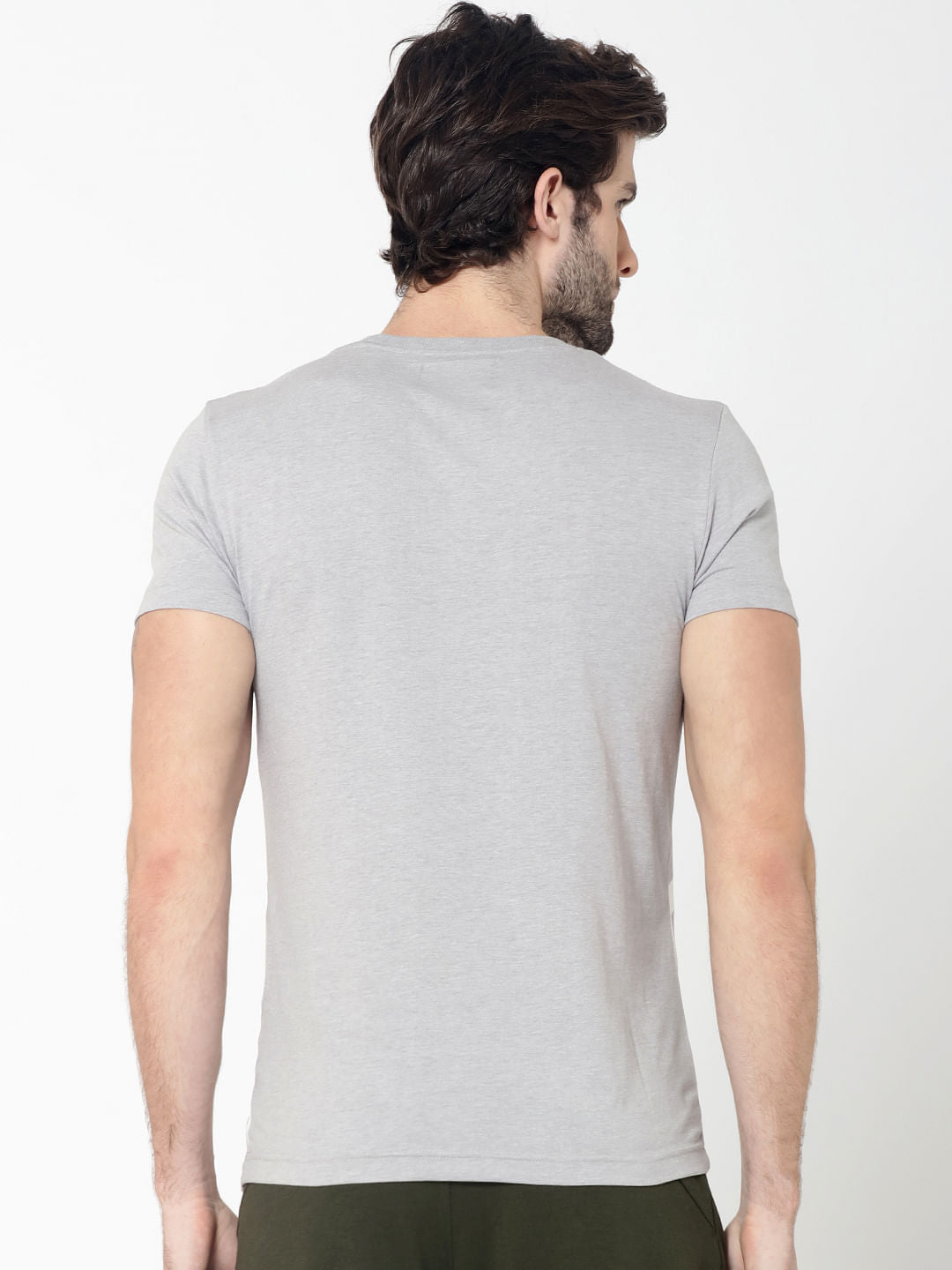 Light Grey Text Print Crew Neck T-Shirt