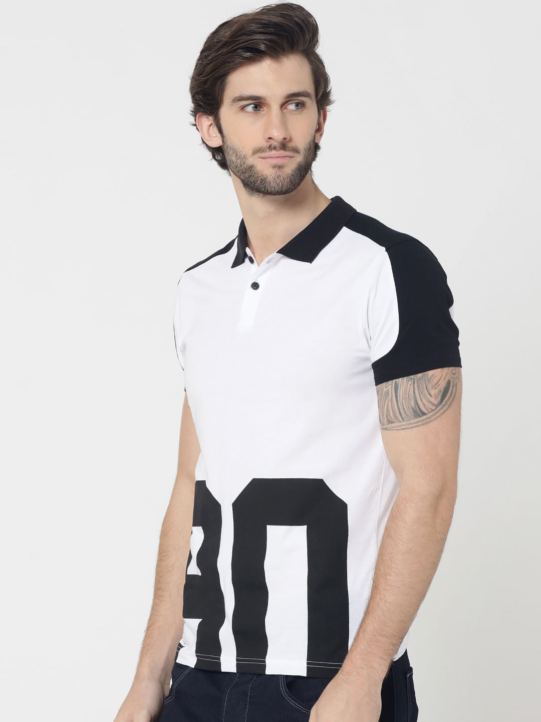 Black & White Typography Print Polo T-Shirt