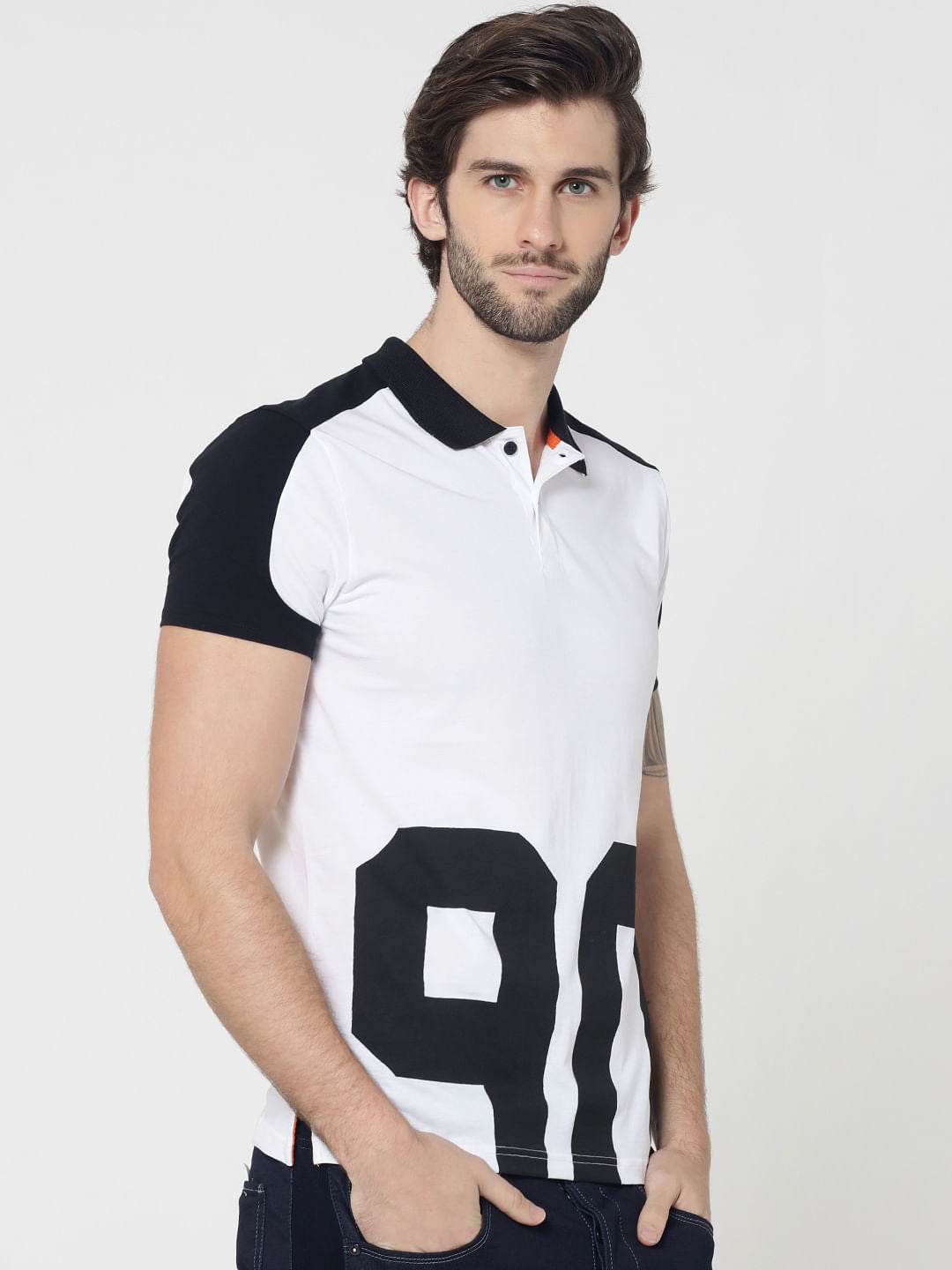Black & White Typography Print Polo T-Shirt