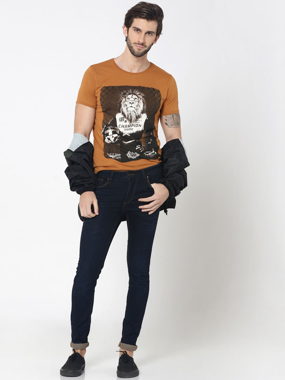 Brown Lion Graphic Print Crew Neck T-Shirt