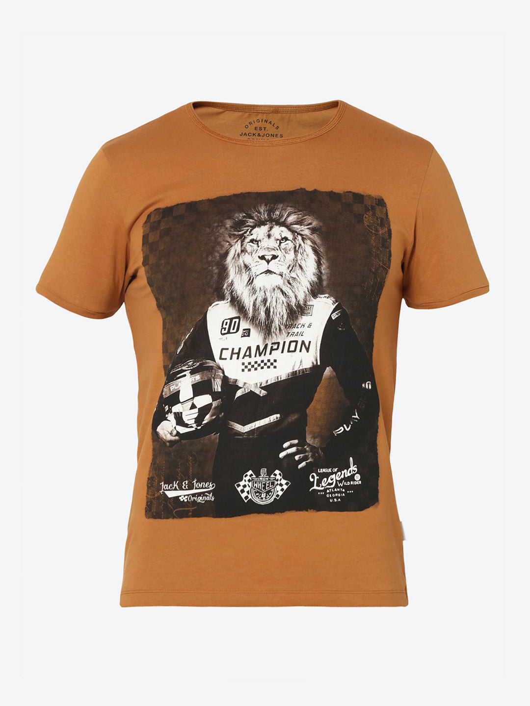 Brown Lion Graphic Print Crew Neck T-Shirt