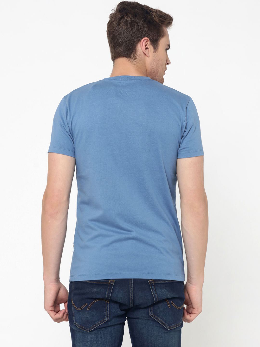 Blue Slogan Print Crew Neck T-Shirt