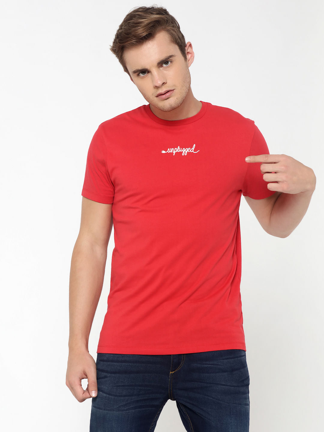 Red Text Print Crew Neck T-Shirt