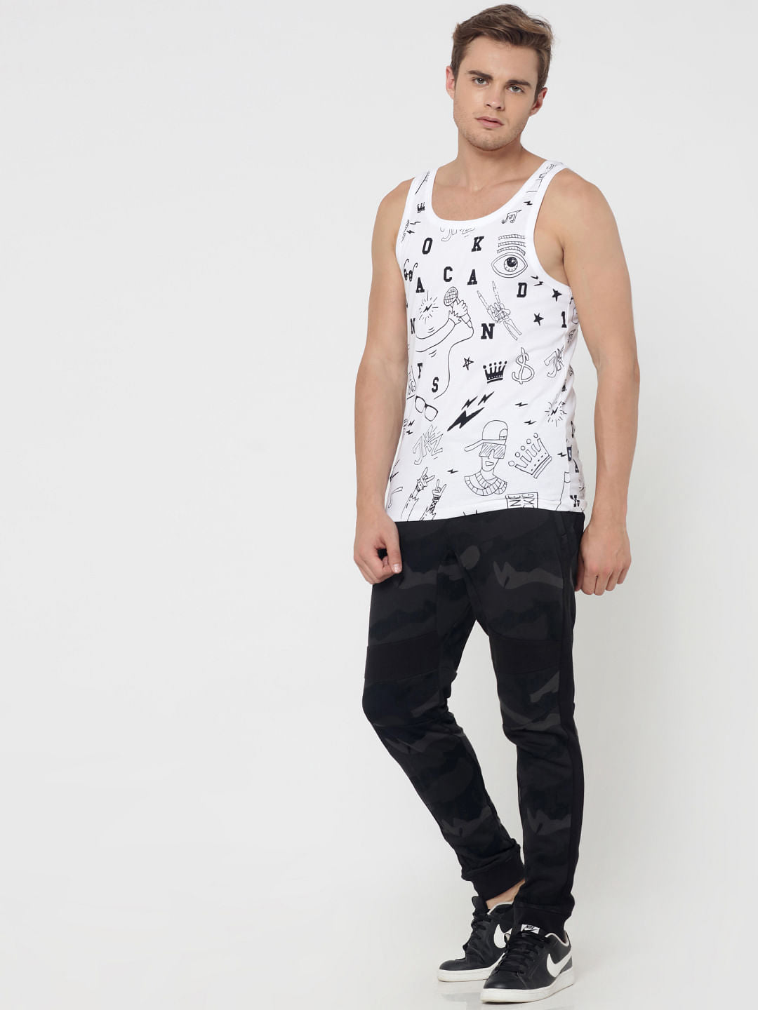 White All Over Print Slim Fit Vest
