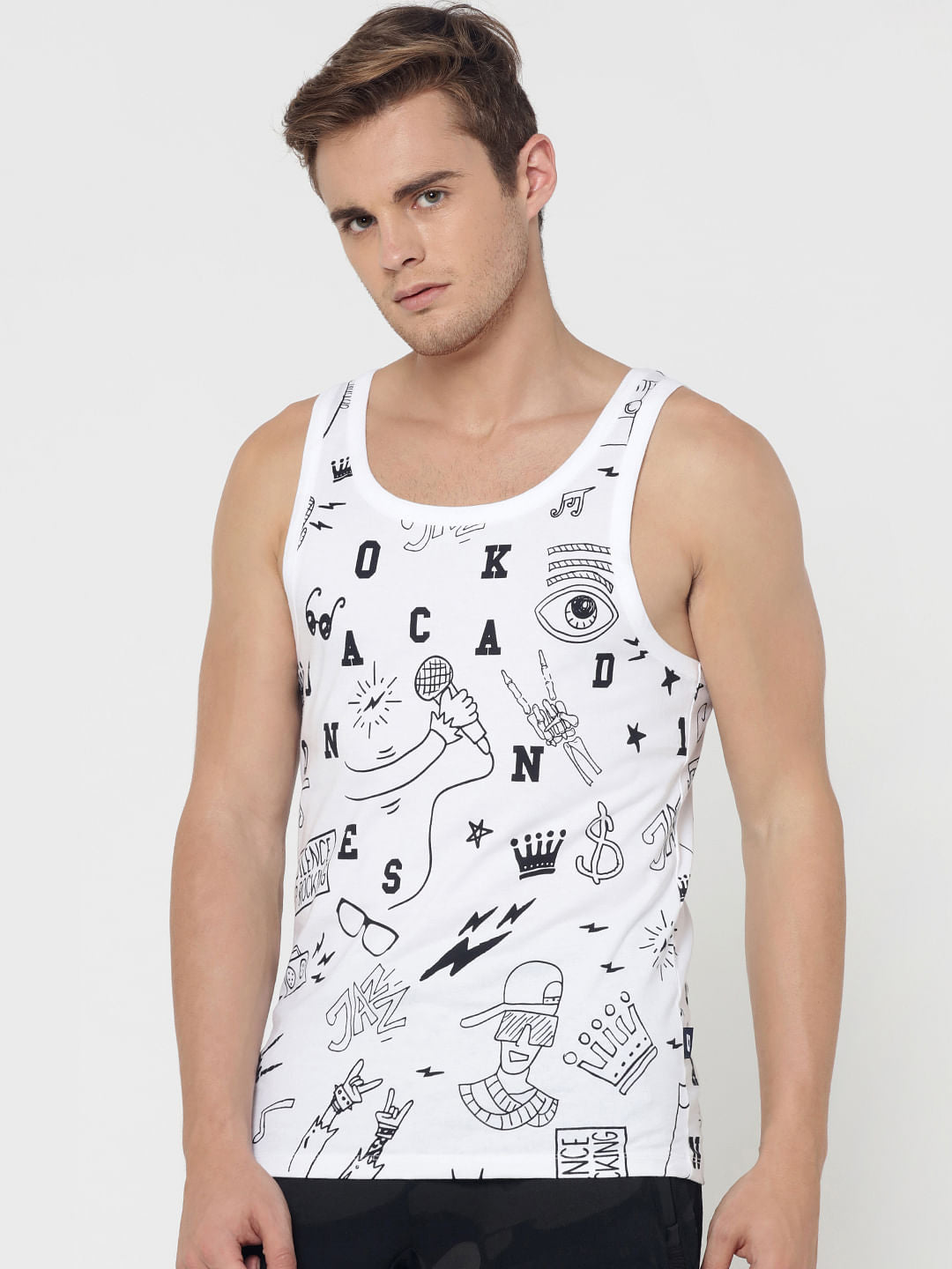 White All Over Print Slim Fit Vest