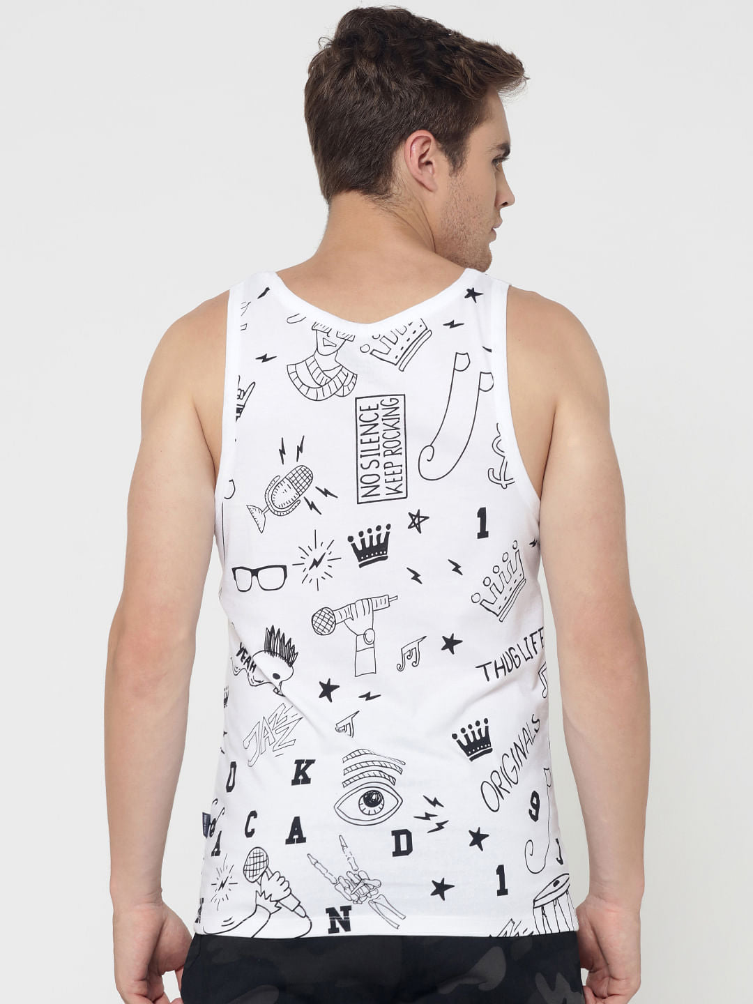 White All Over Print Slim Fit Vest