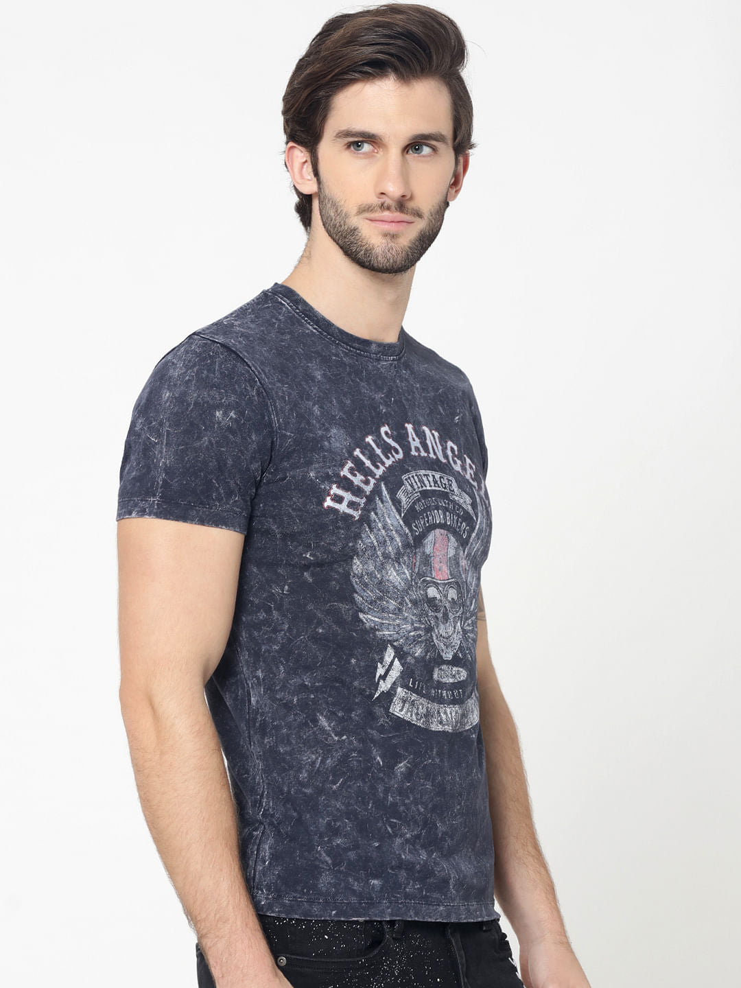 Blue Skull Graphic Print Crew Neck T-Shirt