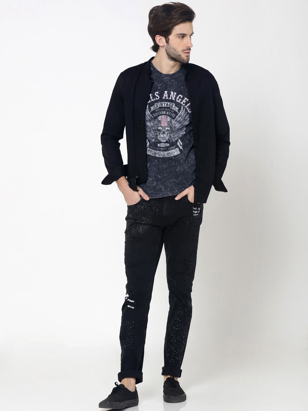 Blue Skull Graphic Print Crew Neck T-Shirt