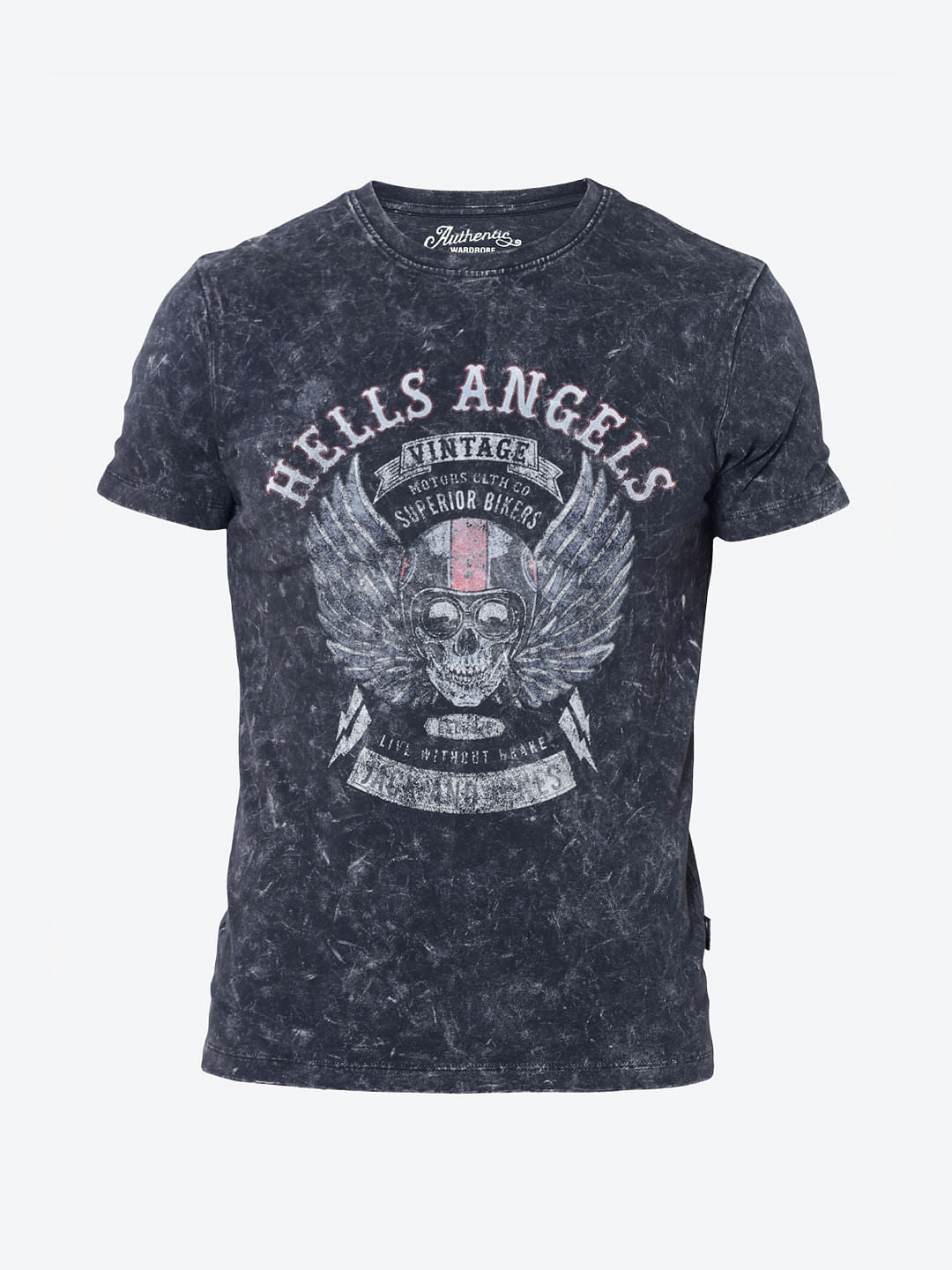 Blue Skull Graphic Print Crew Neck T-Shirt