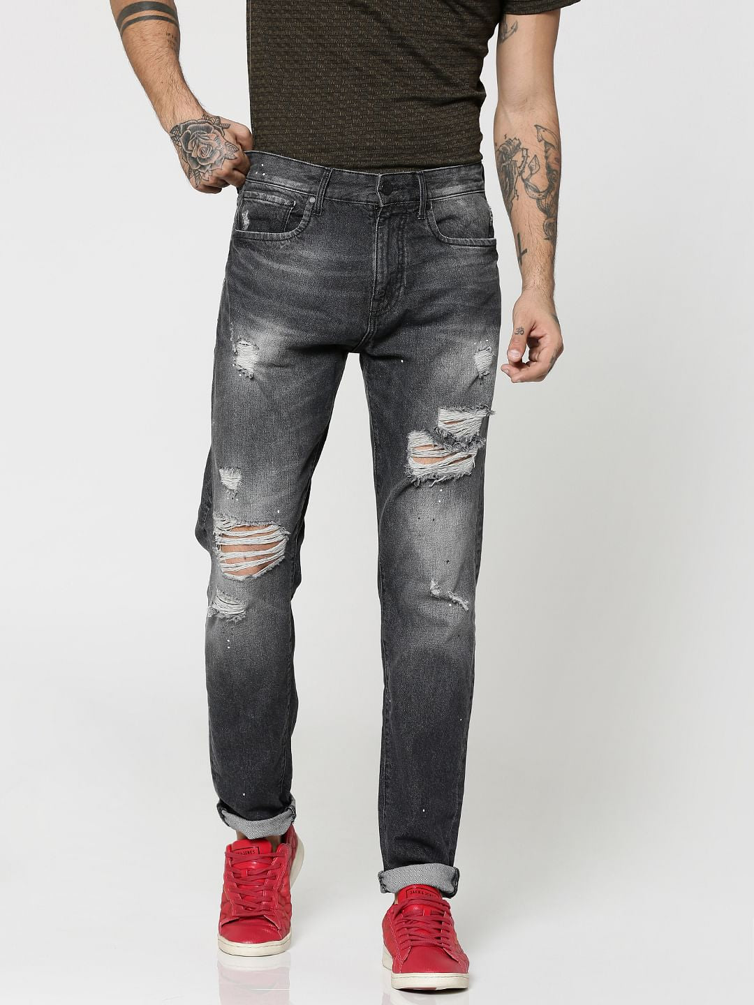 Black Highly Distressed Erik Anti- Fit Jeans