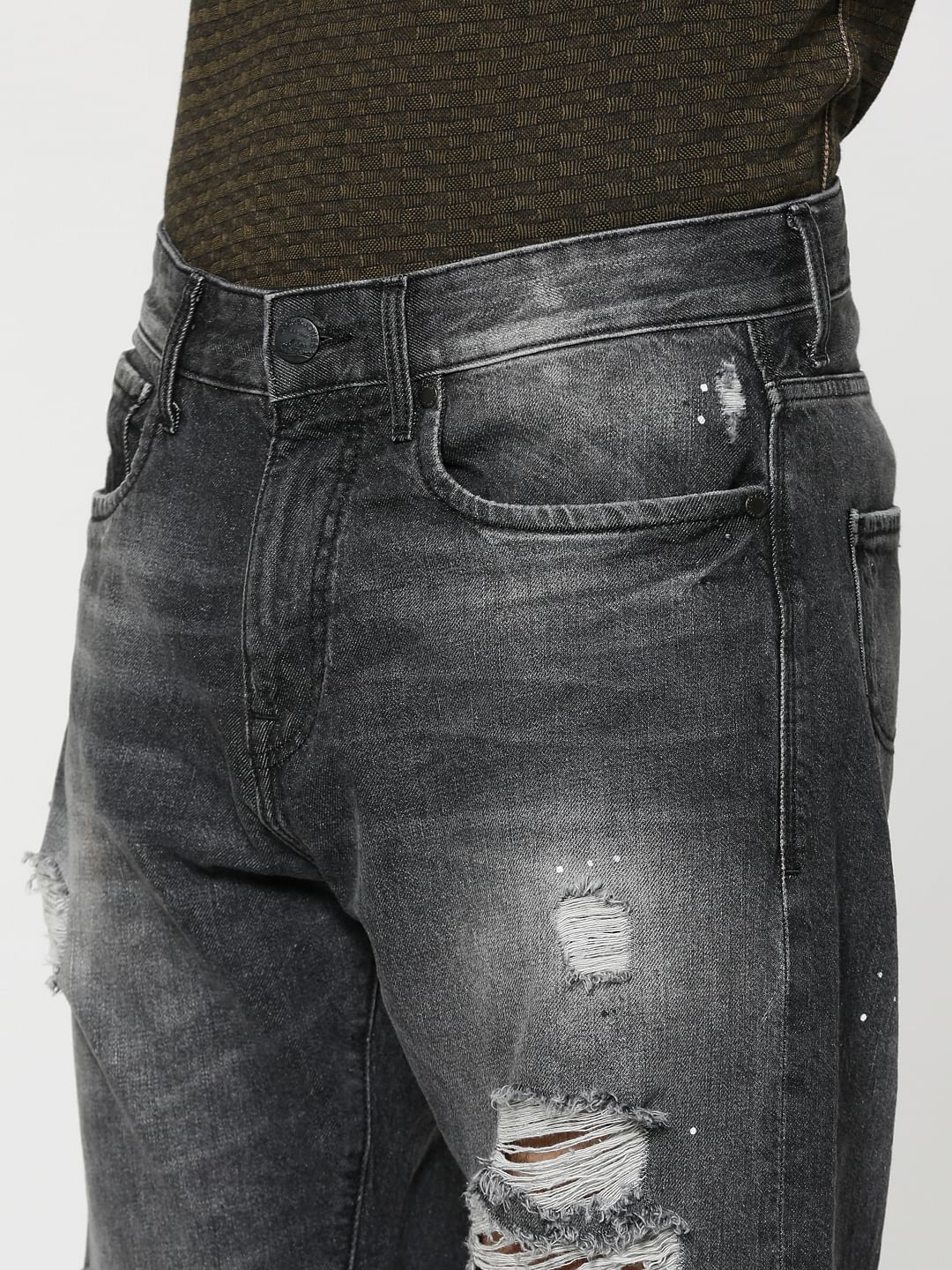 Black Highly Distressed Erik Anti- Fit Jeans