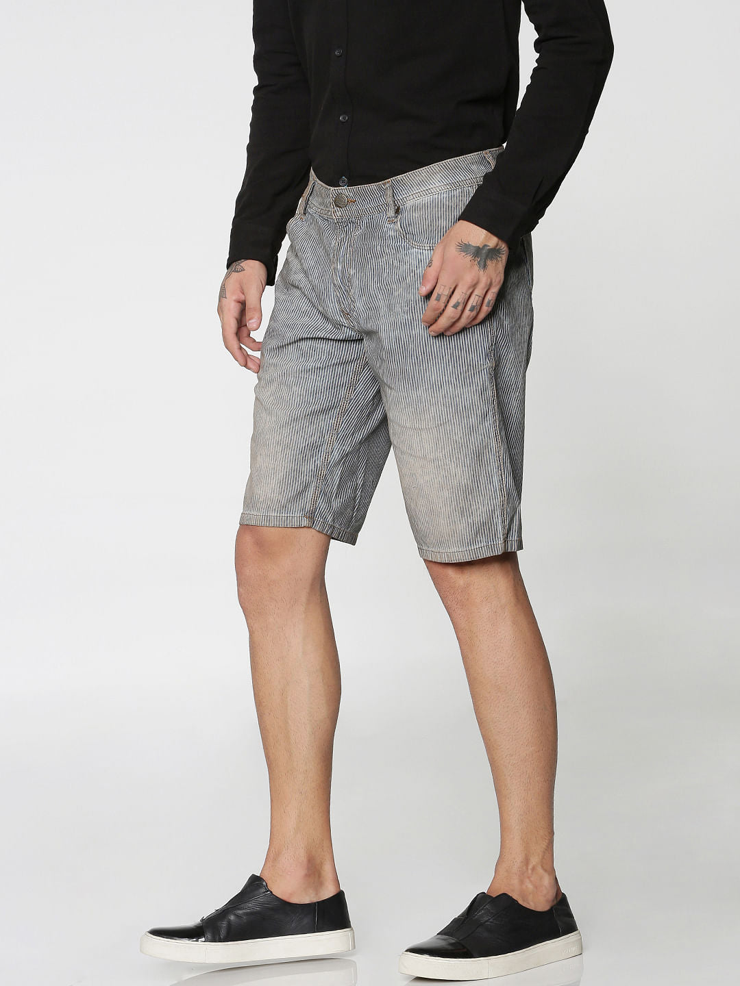 Light Blue Stripe Slim Fit Denim Shorts