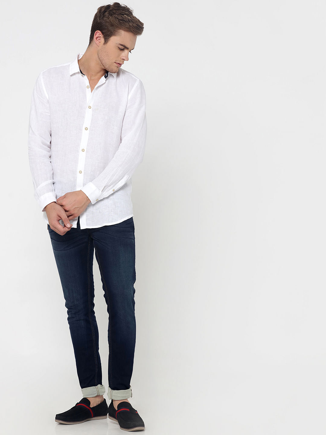 White Linen Slim Fit Shirt