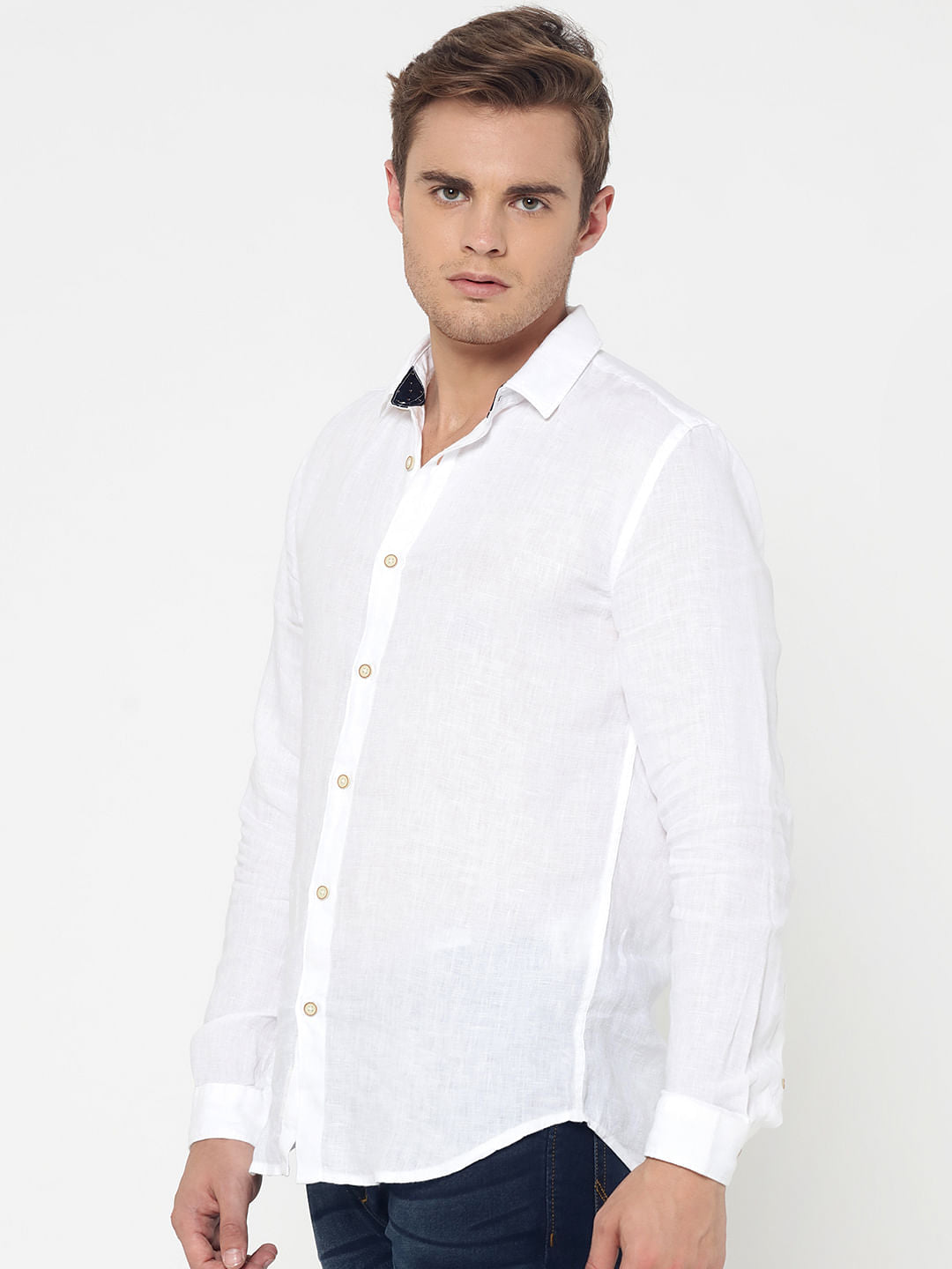 White Linen Slim Fit Shirt