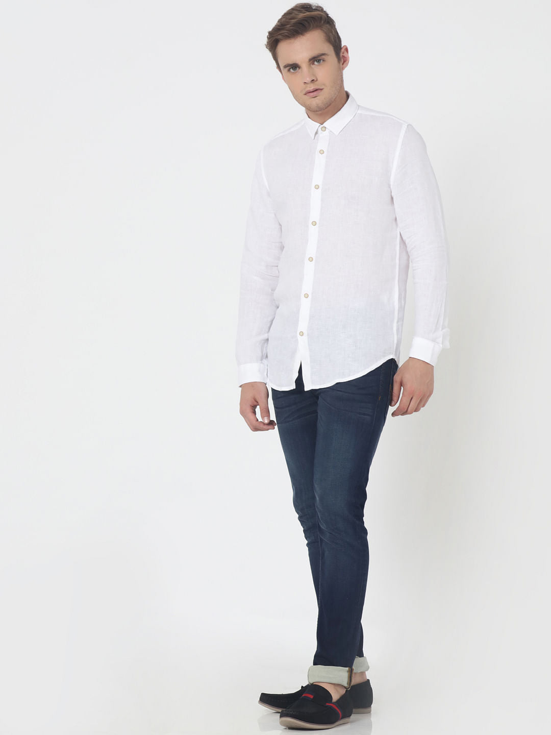 White Linen Slim Fit Shirt