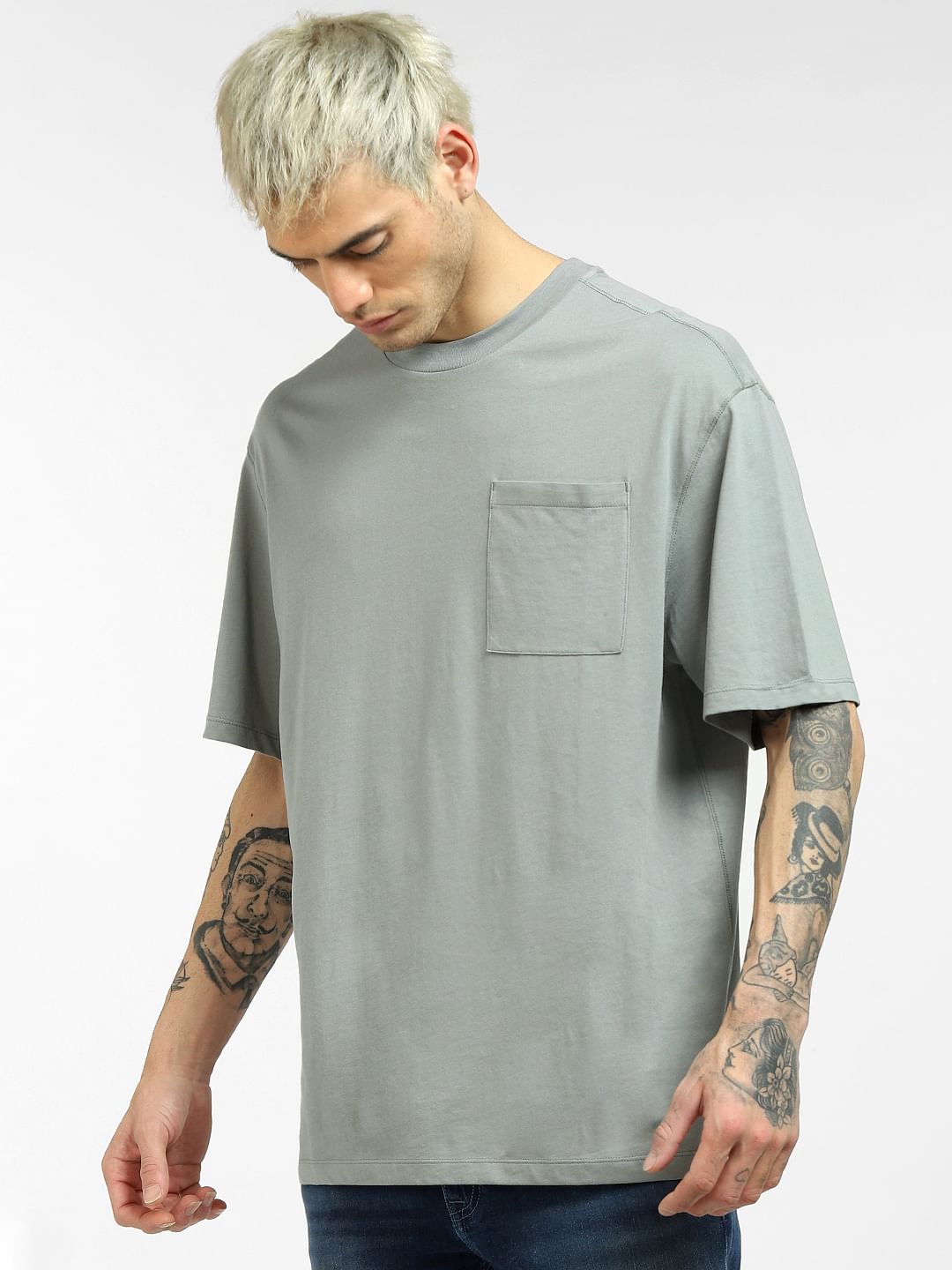Grey Boxy Crew Neck T-shirt