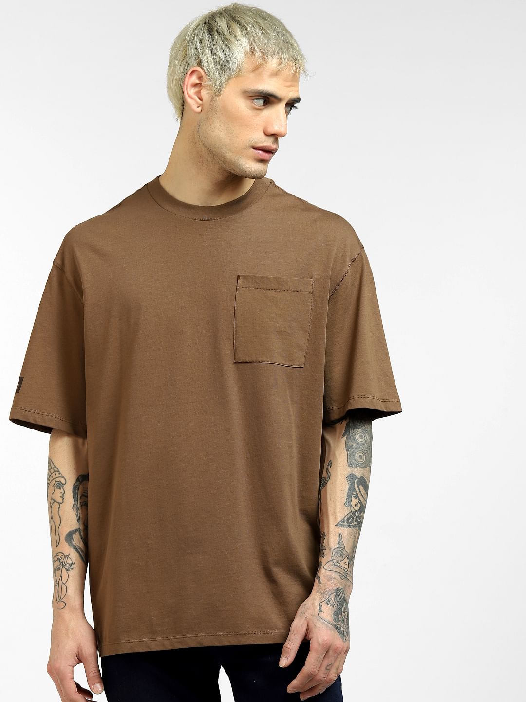 Brown Boxy Crew Neck T-shirt