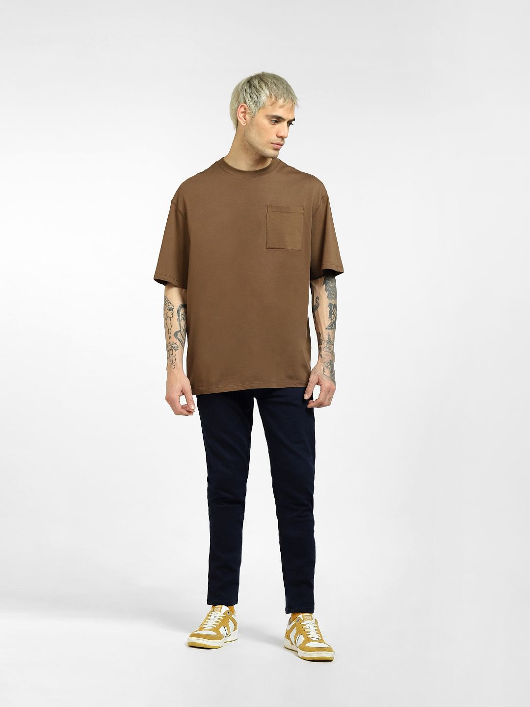 Brown Boxy Crew Neck T-shirt