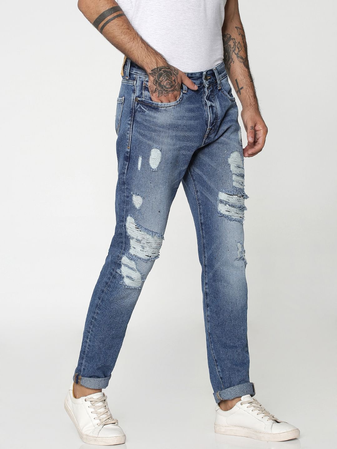 Blue Heavy Distressed Erik Anti Fit Jeans