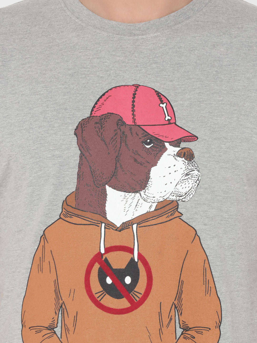 Grey Dog Print Crew Neck T-Shirt