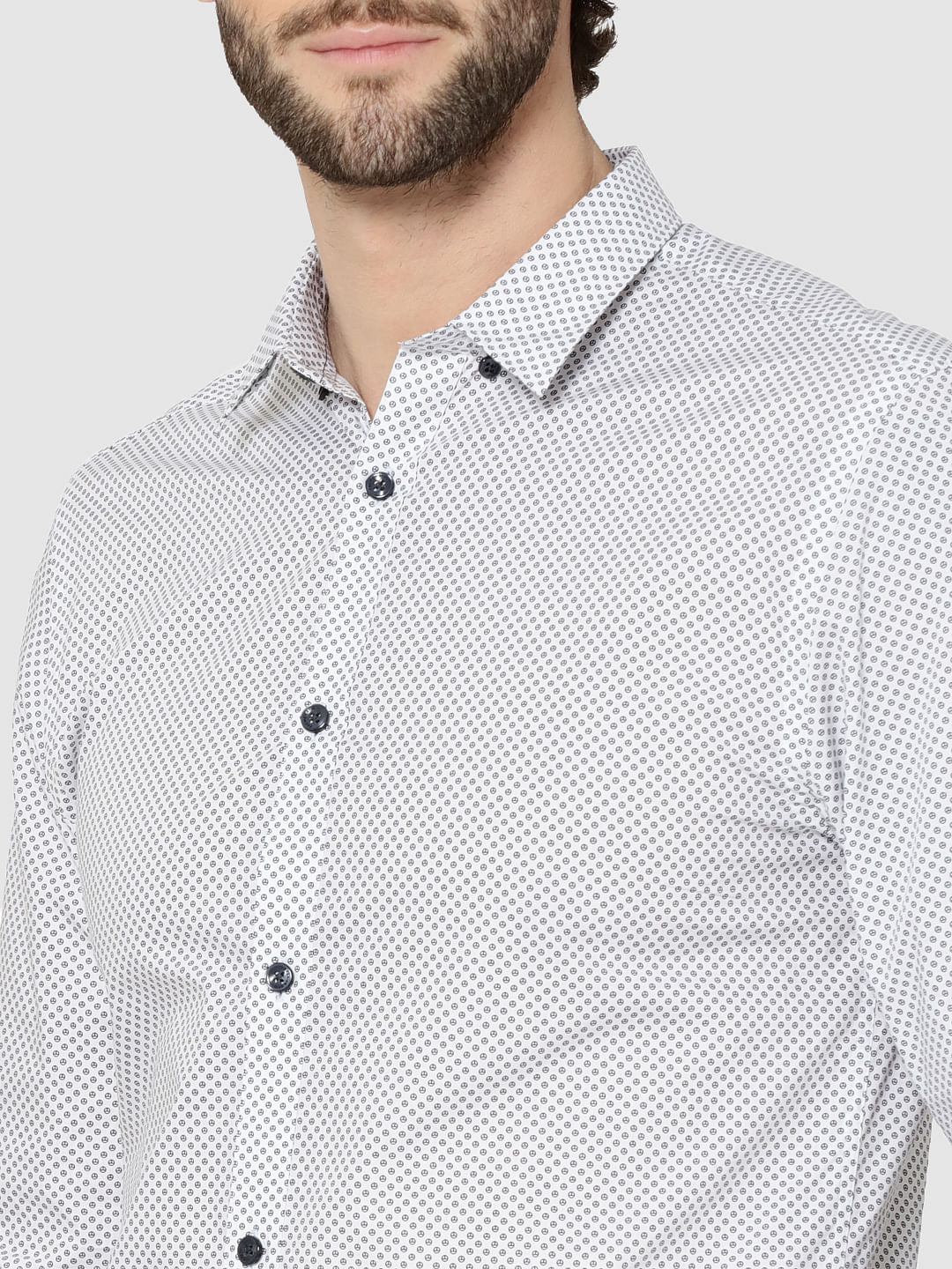 White All Over Print Full Sleeves Slim Fit Shirt