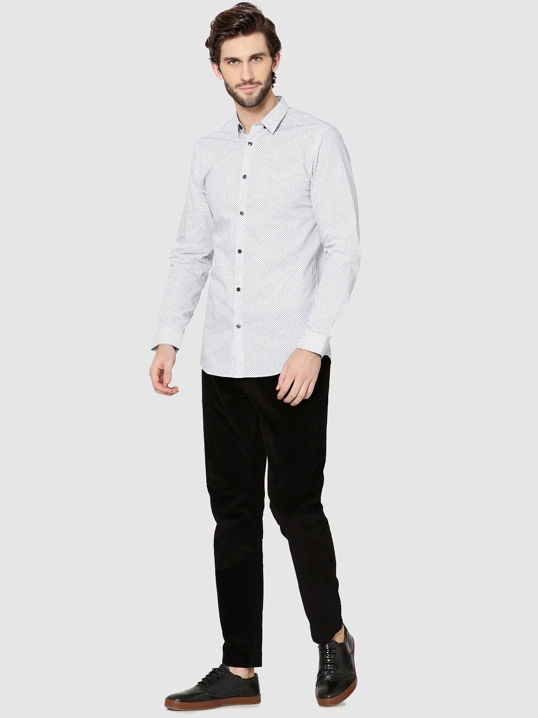 White All Over Print Full Sleeves Slim Fit Shirt
