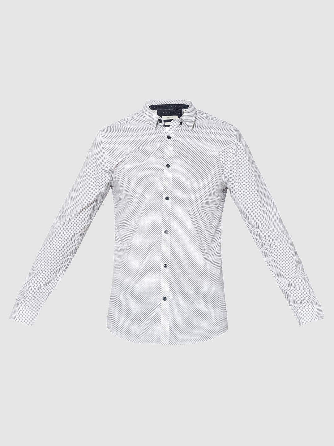 White All Over Print Full Sleeves Slim Fit Shirt