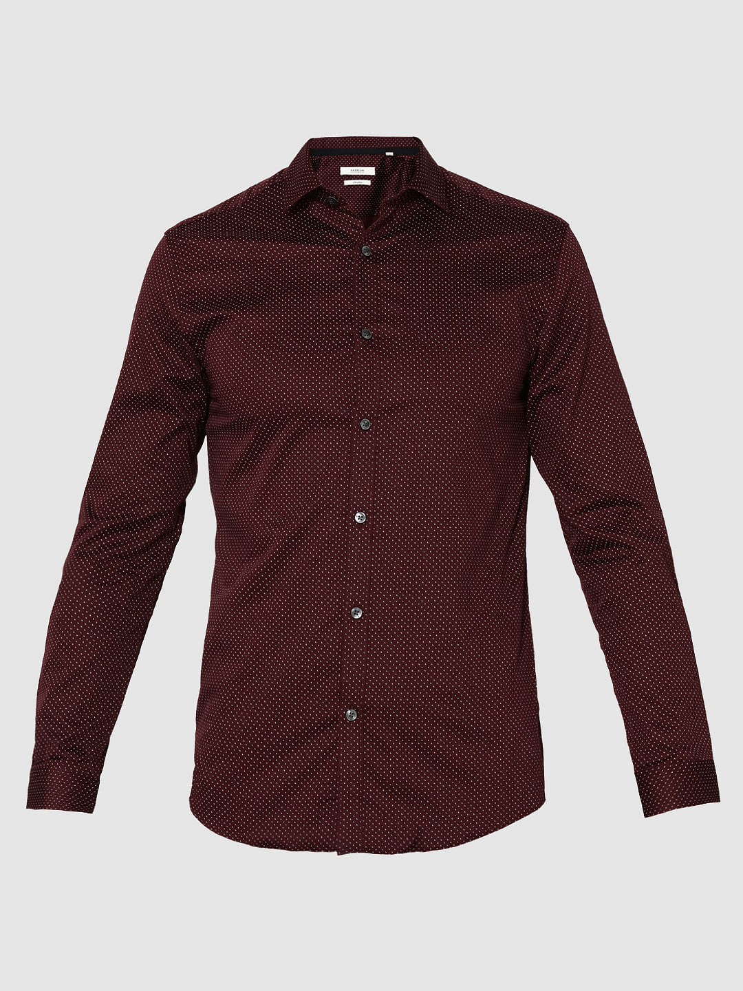 Burgundy All Over Print Full Sleeves Slim Fit Shirt