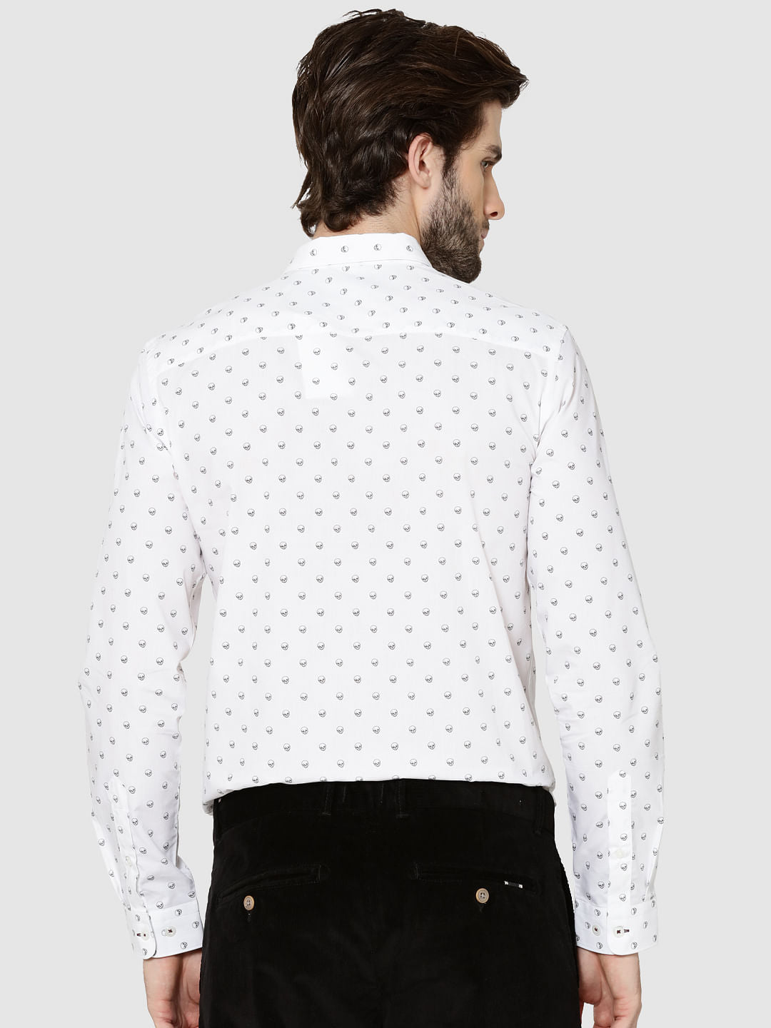 White All Over Skull Print Full Sleeves Shirt