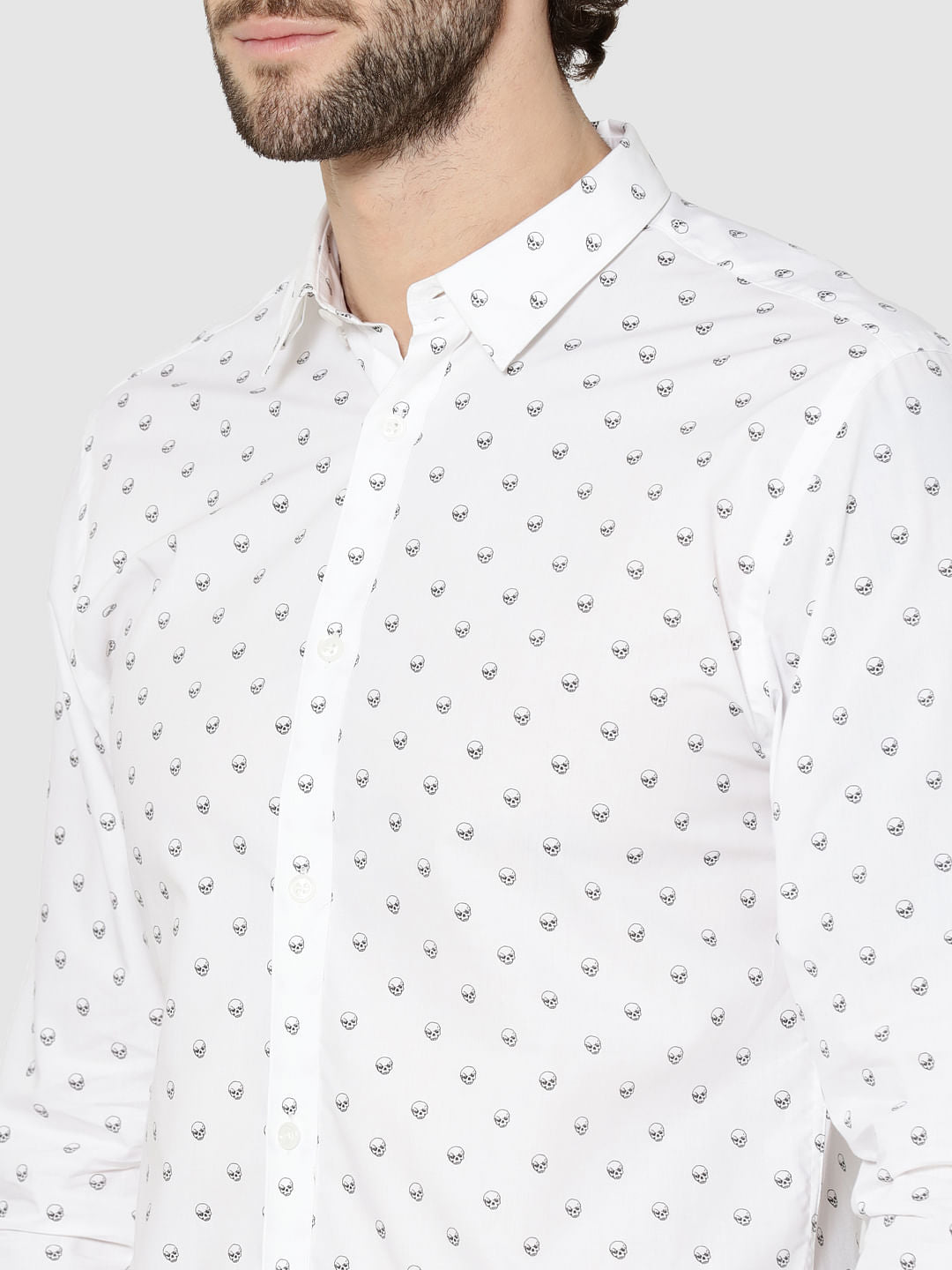 White All Over Skull Print Full Sleeves Shirt